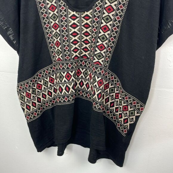 Madewell Boho Aztec Top Womens Black Short Sleeve Embroidered relaxed fit Large - Picture 3 of 13